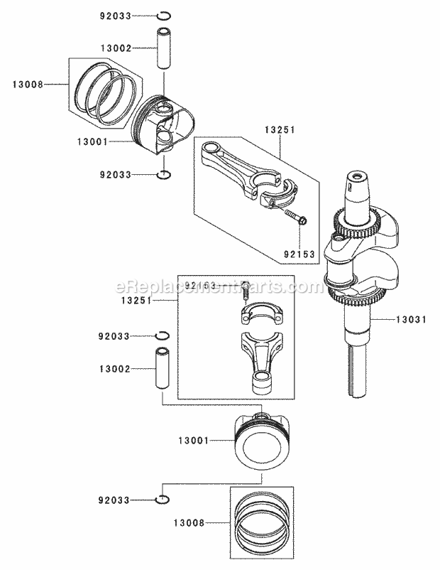 Kawasaki Fx1000-S09 Piston & Crankshaft Diagram and Parts List for S7237-KW 53DI8DU8050 Cub Cadet Sprayer